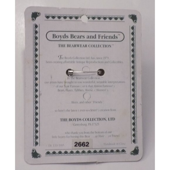 Boyds Bears Bearwear Brooch Lapel Pin 1995 Juliette with Rose Vintage - 2662 - Picture 2 of 3
